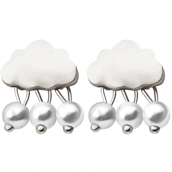 Any 2/$20! Silver Storm Clouds w/Pearl Raindrops Stud Earrings - Picture 4 of 9